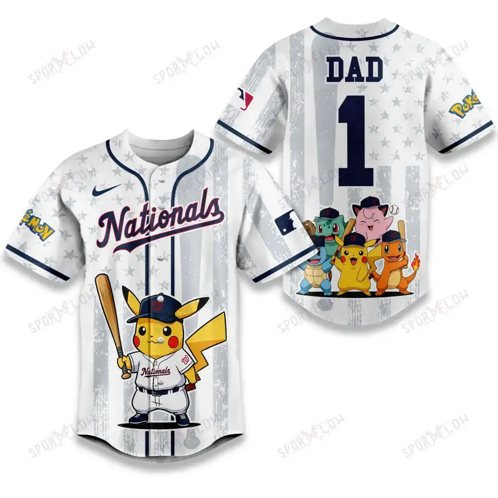 Washington Nationals X Pokemon Night Dad Edition Baseball Jersey Image