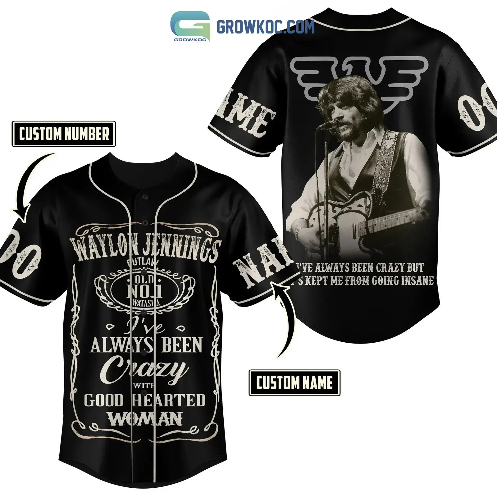 Waylon Jennings I've Always Been Crazy With Good Hearted Woman Personalized Baseball Jersey Image