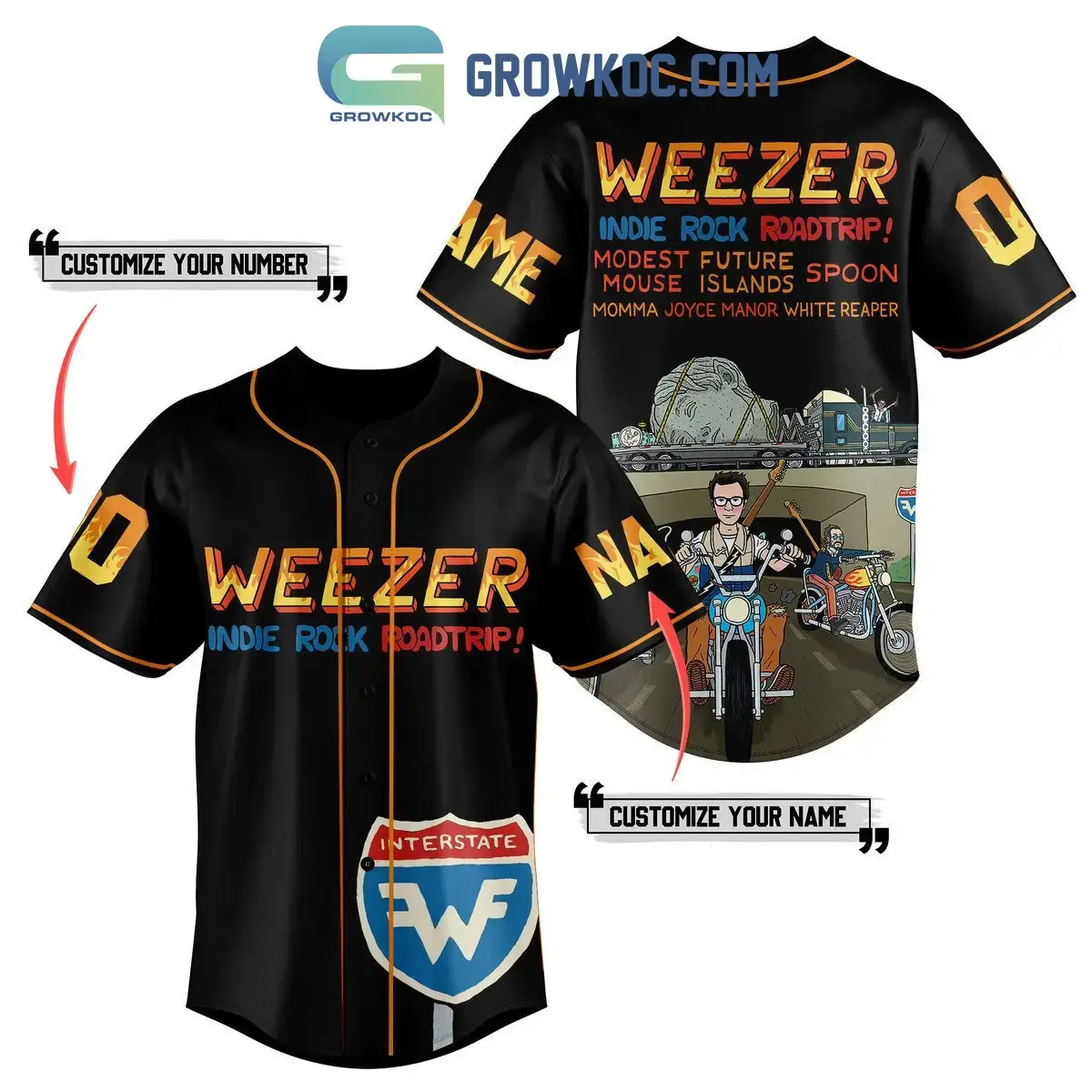 Weezer Indie Rock Roadtrip Personalized Black Design Baseball Jersey Image