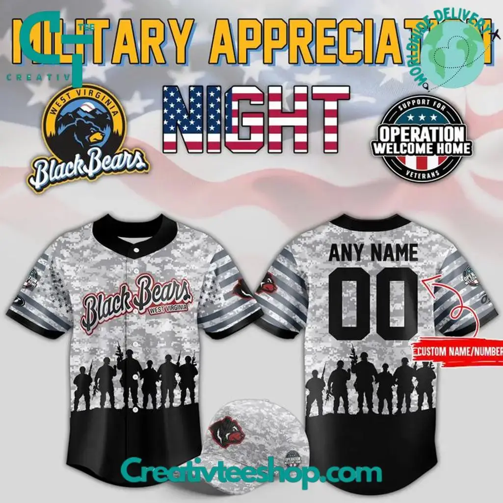 West Virginia Black Bears X Military Appreciation Night 2025 Baseball Jersey Image