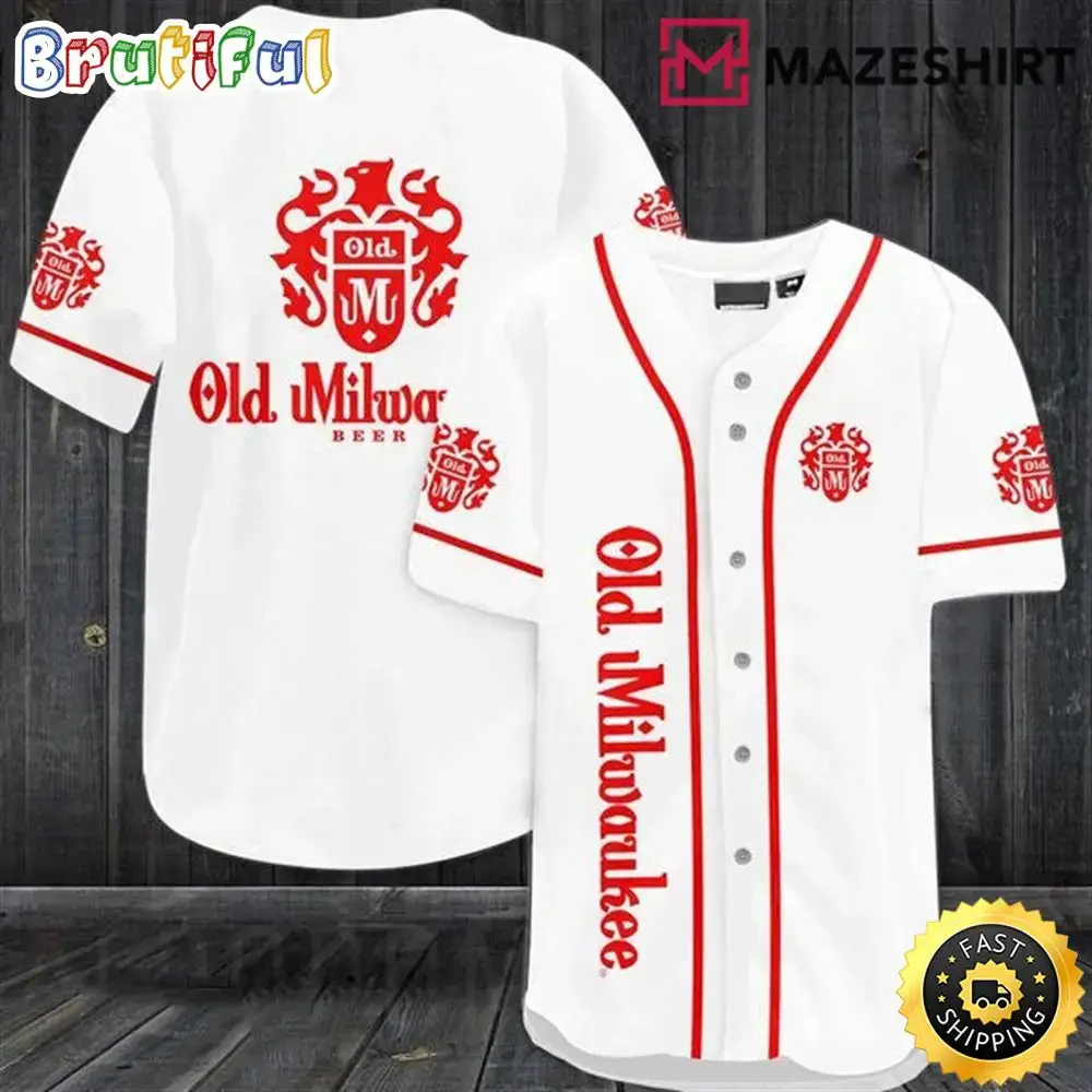 White Old Milwaukee Beer Baseball Jersey Image