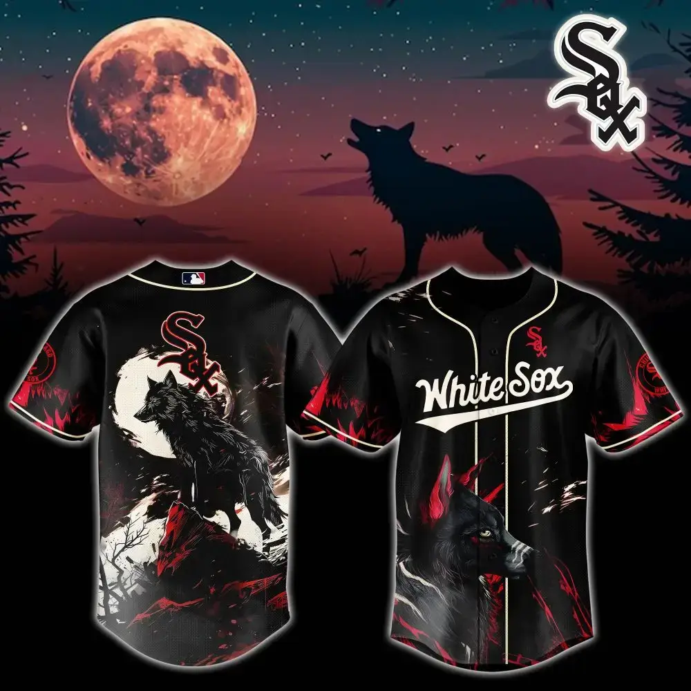 White Sox Moonlit Wolf Baseball Jersey - Unique Graphic Design, Perfect For Fans Image