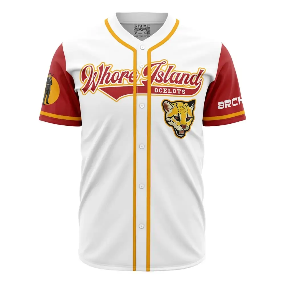 Whore Island Ocelots Archer Baseball Jersey Image