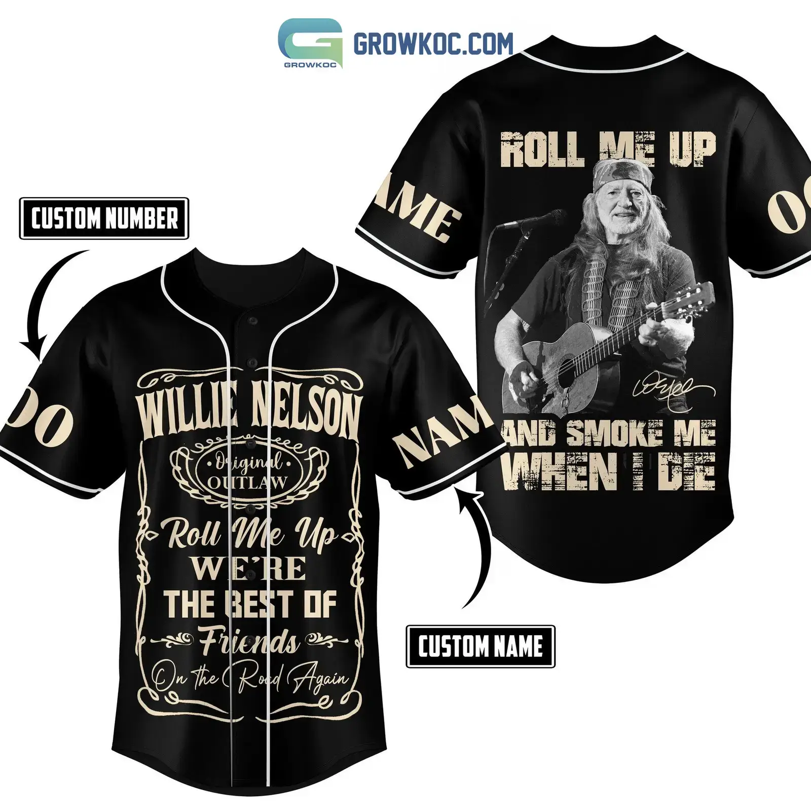 Willie Nelson Roll Me Up And Smoke Me When I Die Personalized Baseball Jersey Image