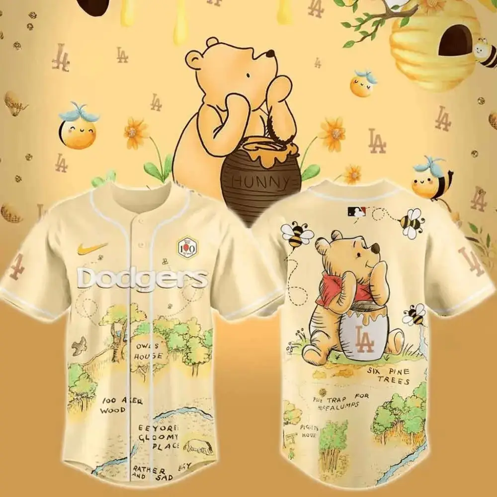Winnie The Pooh X La Dodgers Baseball Jersey Best Gifts For Baseball Fans Image