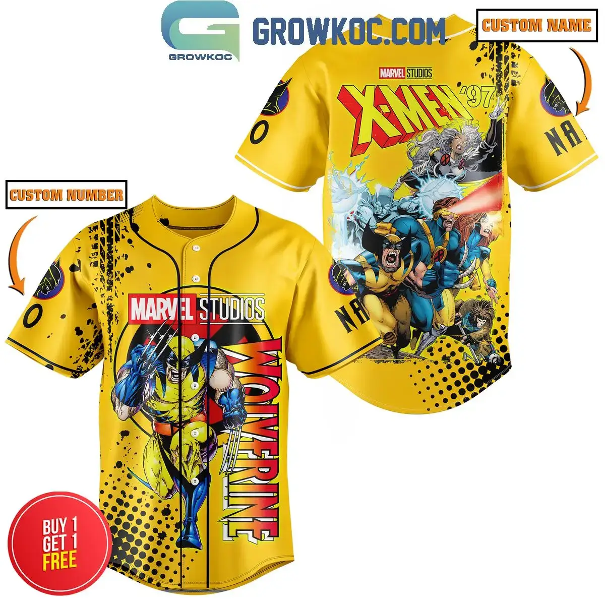 X-Men '97 Marvel Studio Wolverine Personalized Baseball Jersey Yellow Design Image