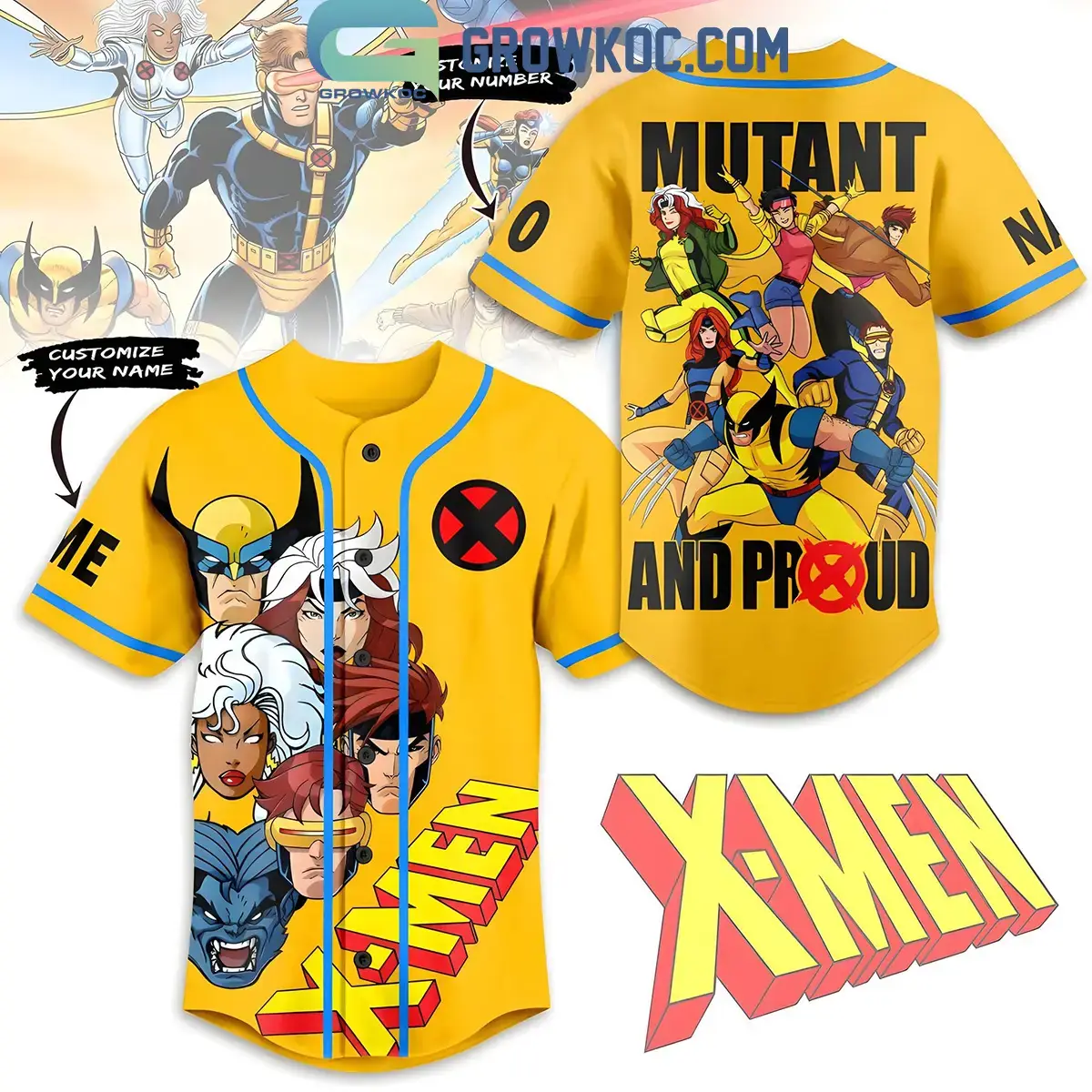 X-Men Mutant And Proud Yellow Version Personalized Baseball Jersey Image