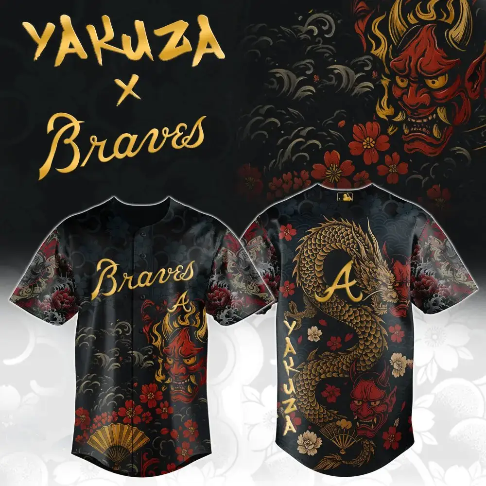 Yakuza X Braves Limited Edition Dragon Jersey - Bold Japanese Tattoo Art Tee Image