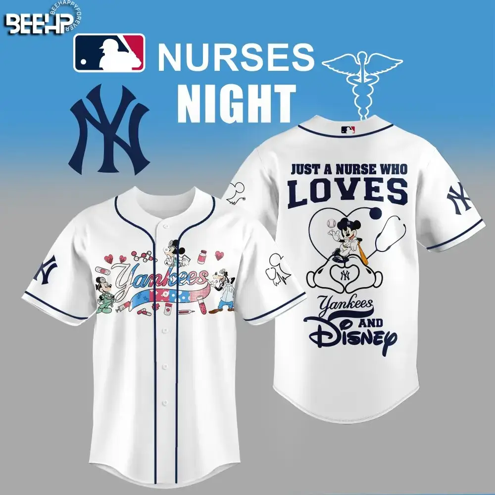 Yankees & Disney Nurse-Themed Baseball Jersey - Perfect For Nurses Night Fans! Image