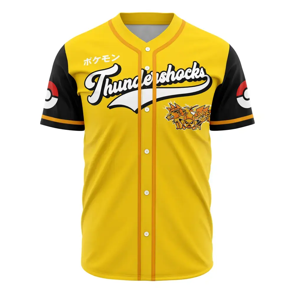 Yellow Thunder Shocks Baseball Jersey - Unisex Retro Anime Style, Comfortable Fit Image