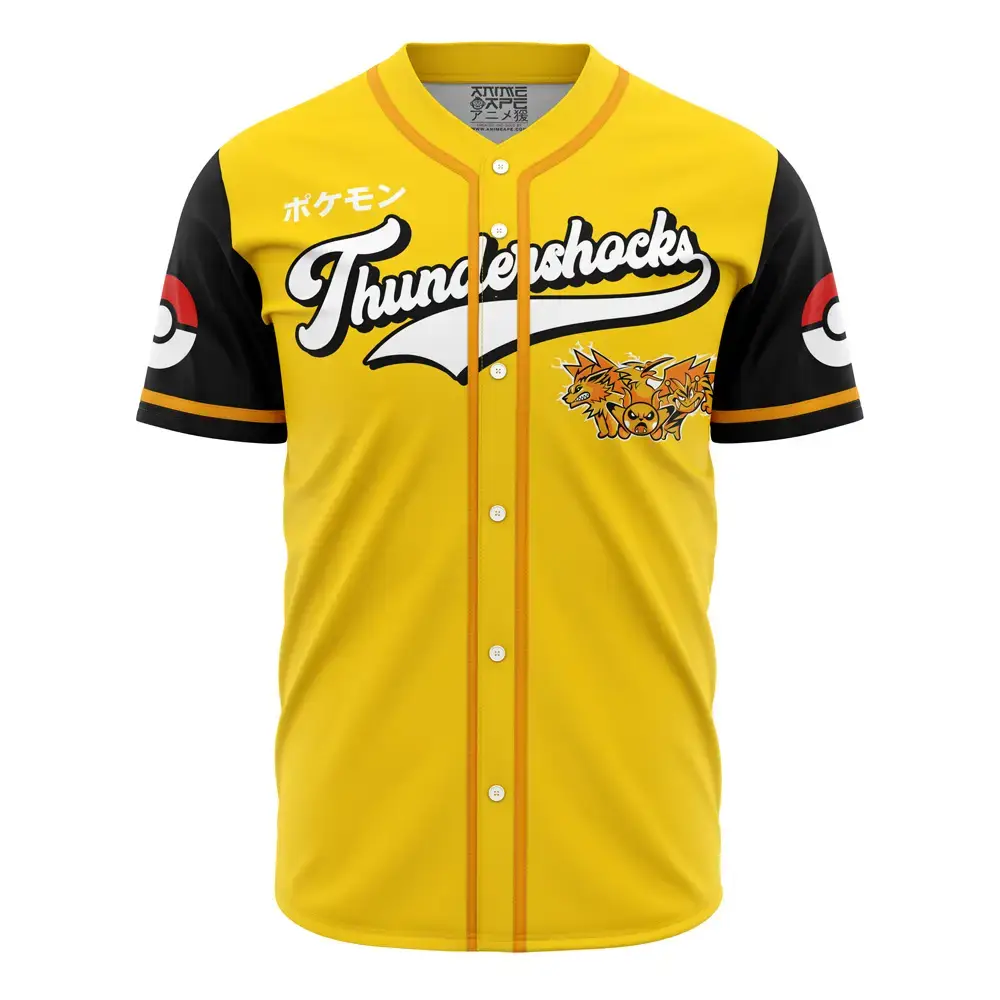 Yellow Thundershocks Baseball Jersey - Anime-Inspired Fan Apparel For Pokémon Lovers Image