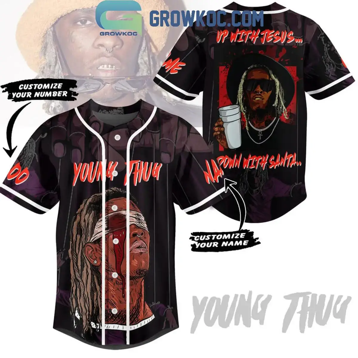 Young Thug Up With Jesus Down With Santa Personalized Baseball Jersey Image