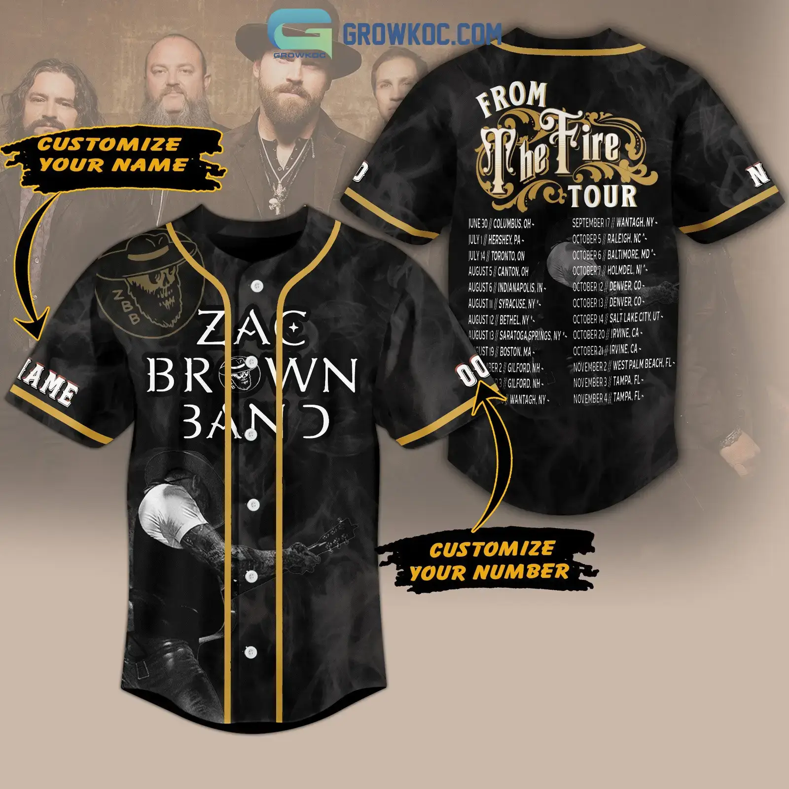 Zac Brown Band From The Fire Tour Personalized Baseball Jersey Image