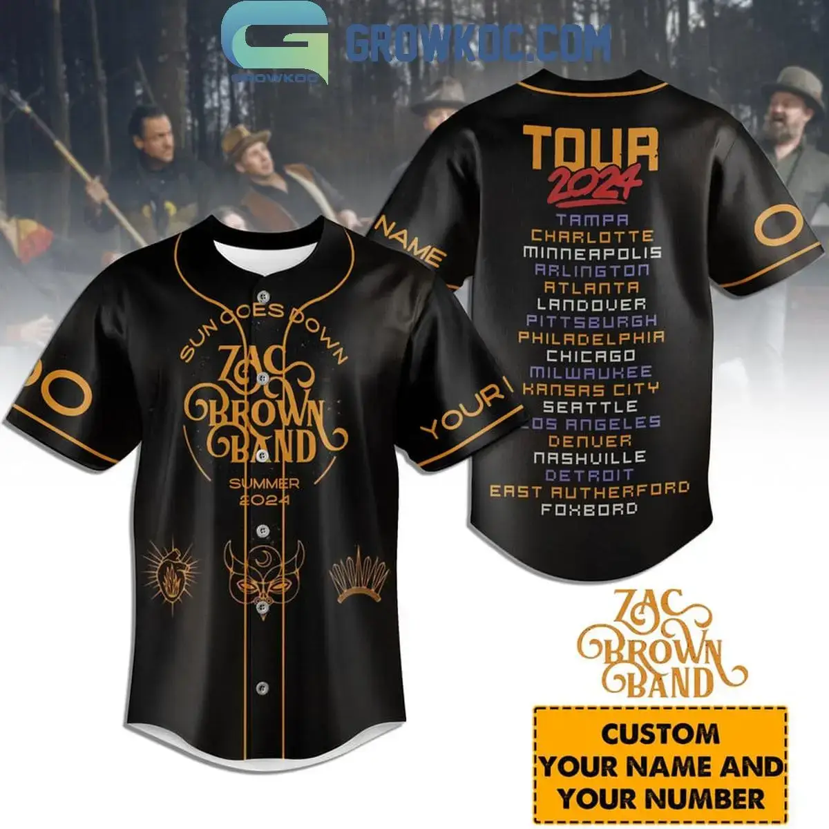 Zac Brown Band Sun Goes Down Summer Tour 2024 Personalized Baseball Jersey Image