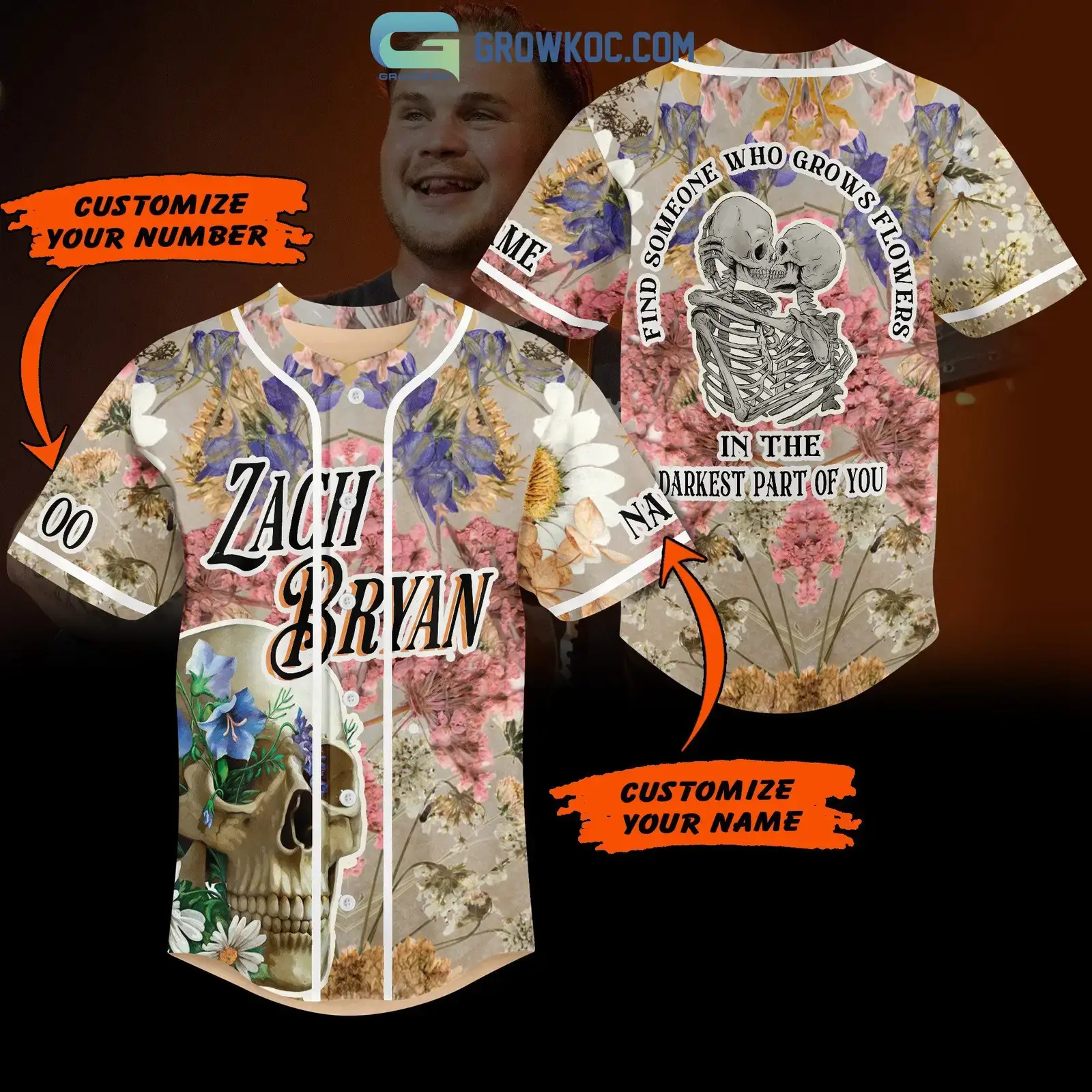 Zach Bryan Skull In The Darkest Part Of You Personalized Baseball Jersey Image