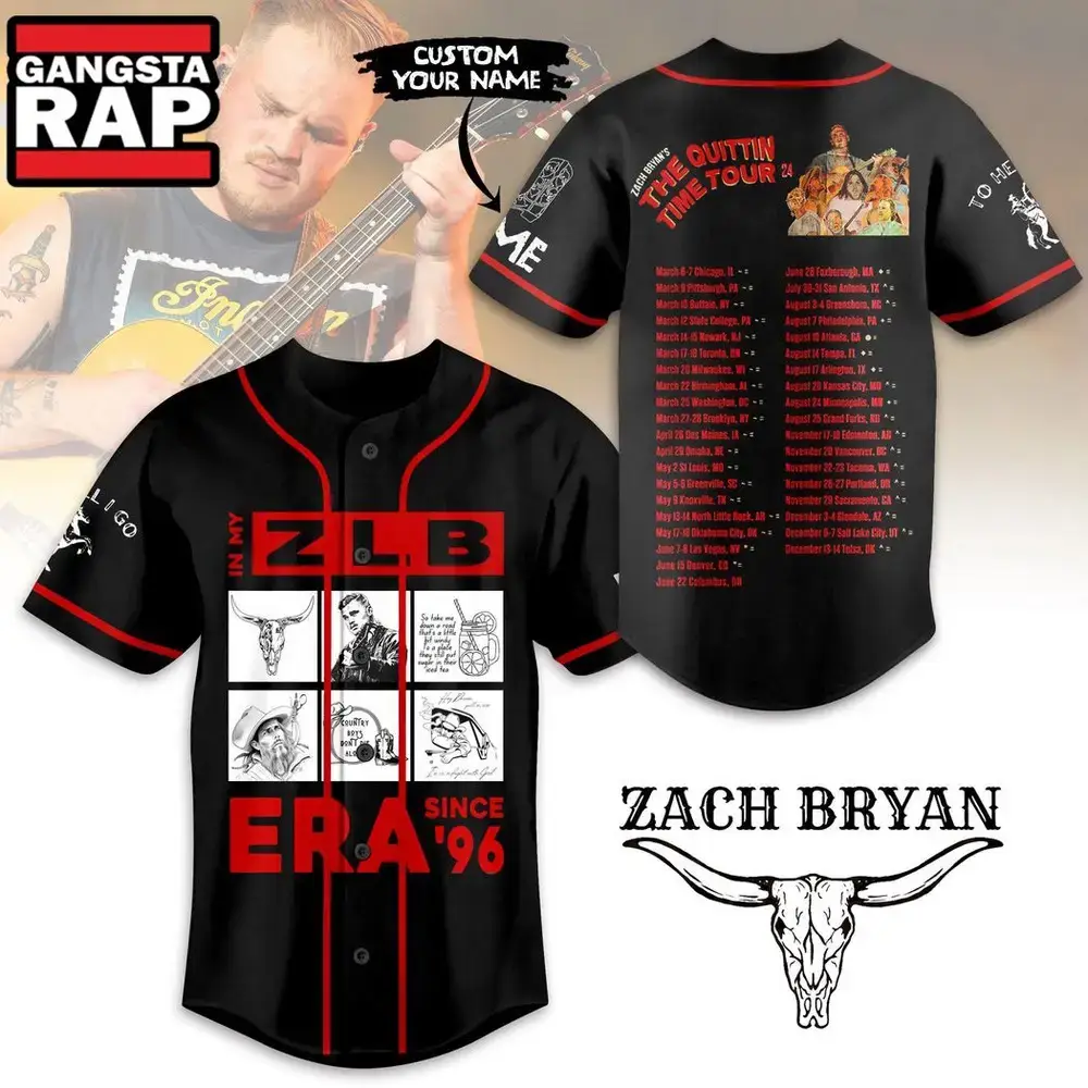 Zach Bryan The Quittin Time Tour 2024 Baseball Jersey Image