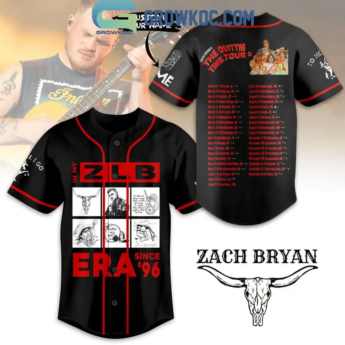 Zach Bryan The Quittin' Time Tour 2024 Since 1996 Personalized Baseball Jersey Image