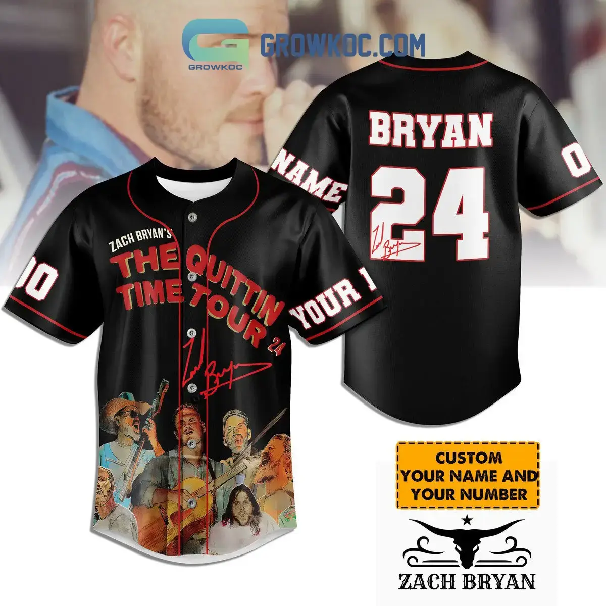Zach Bryan The Quitting Time Tour 2024 Personalized Baseball Jersey Image