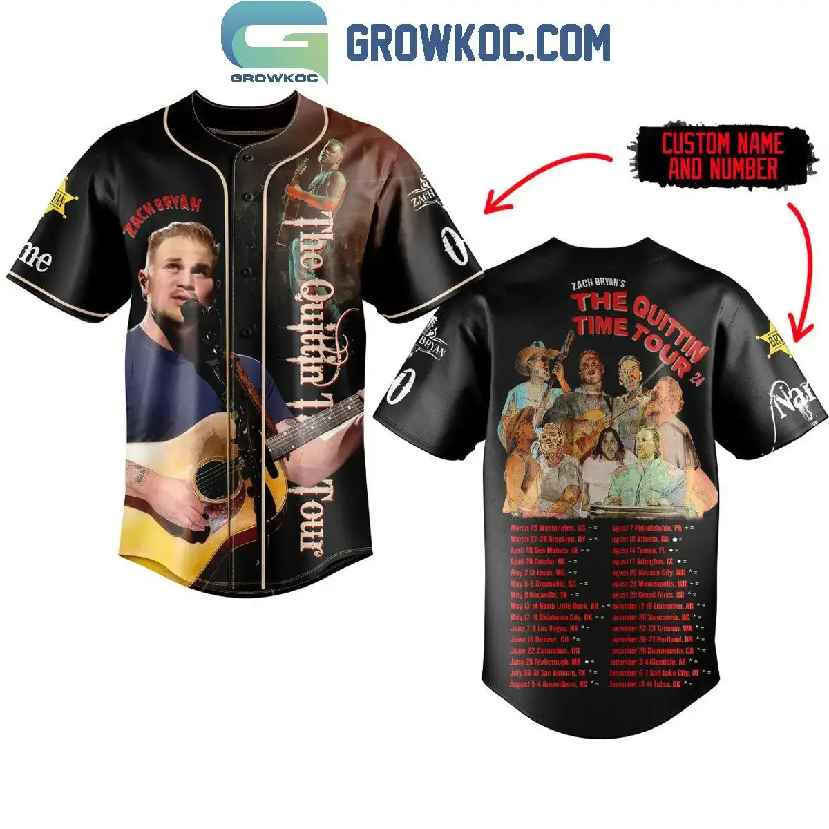 Zach Bryan The Schedule 2024 Of Time Quittin Time Tour Personalized Baseball Jersey Image