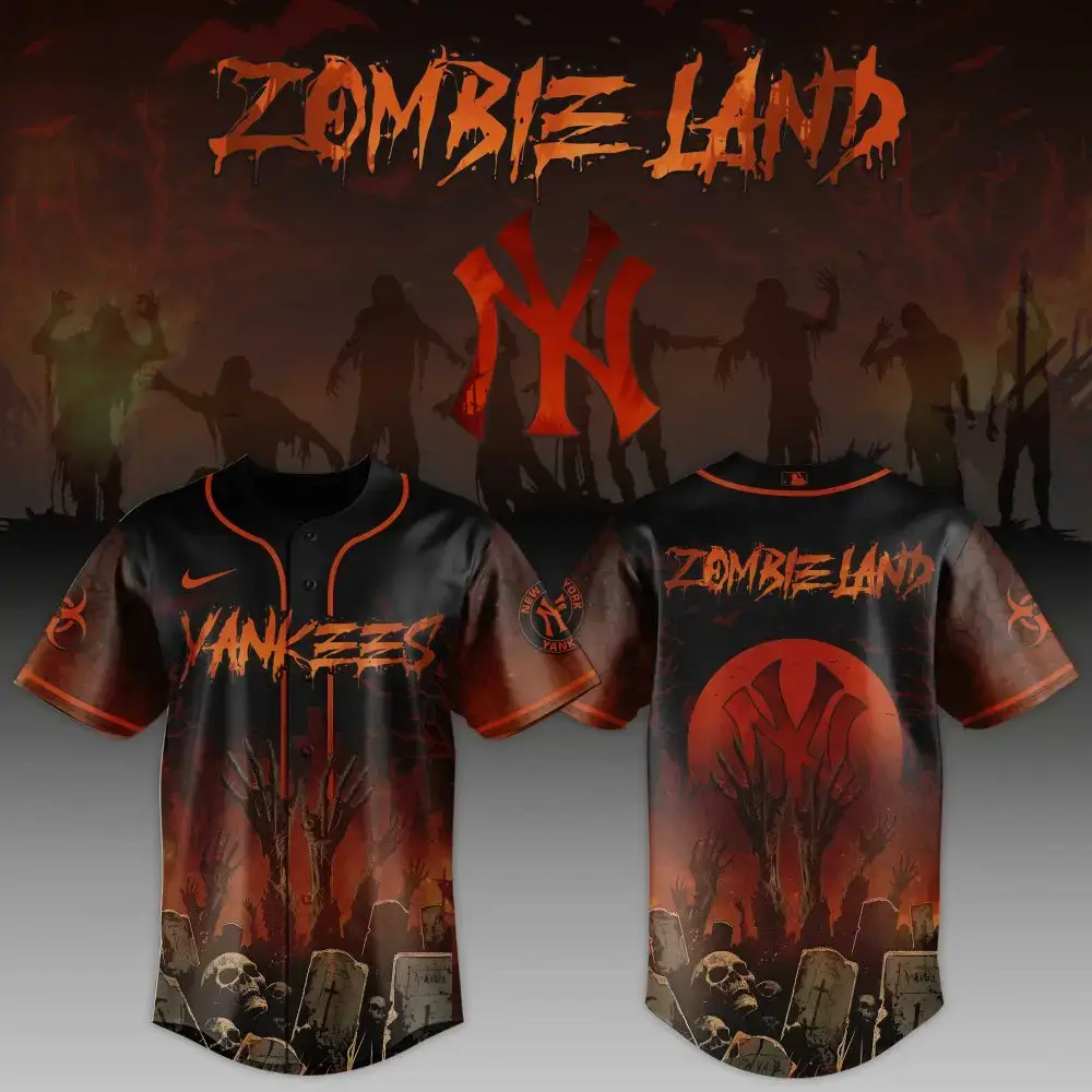 Zombie Land Baseball Jersey - Spooky Halloween Sportswear With Skull & Zombie Design Image