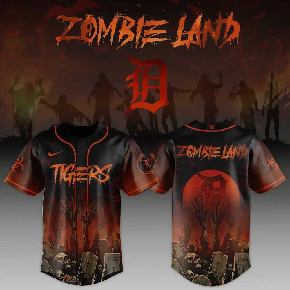 Zombie Land Tigers Baseball Jersey – Halloween Horror Theme Shirt Image