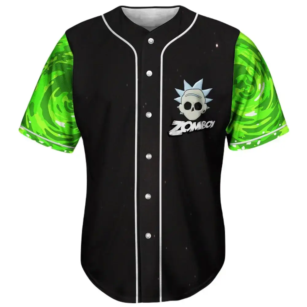 Zomboy Baseball Jersey - Green Sleeve Cosmic Skull Design - Unisex Casual Wear Image