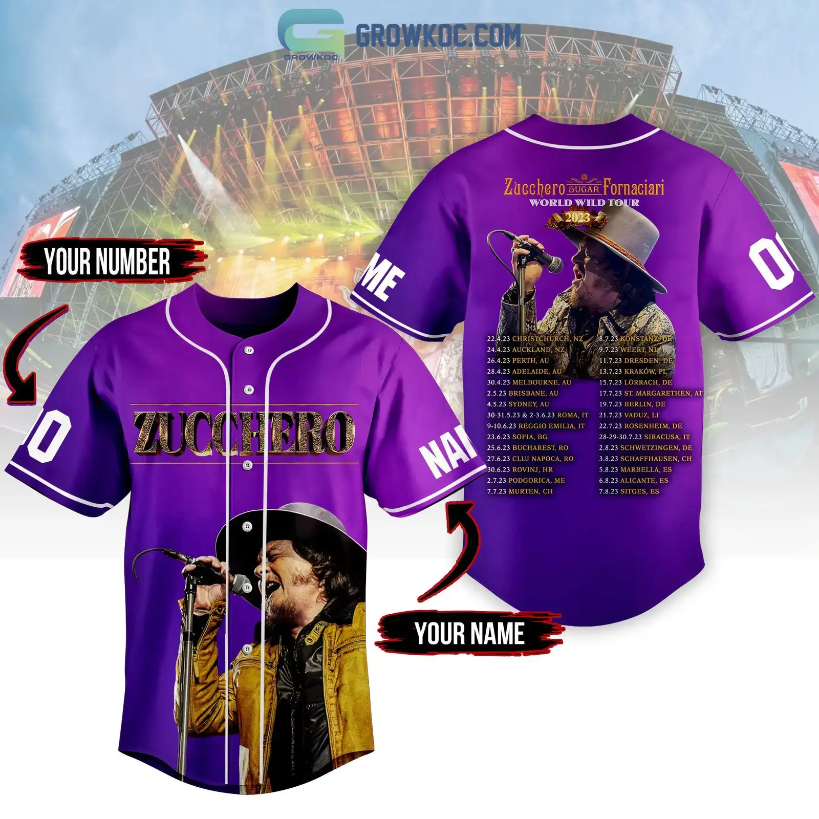 Zucchero Sugar Fornaciari World Wild Tour 2023 Personalized Baseball Jersey Image