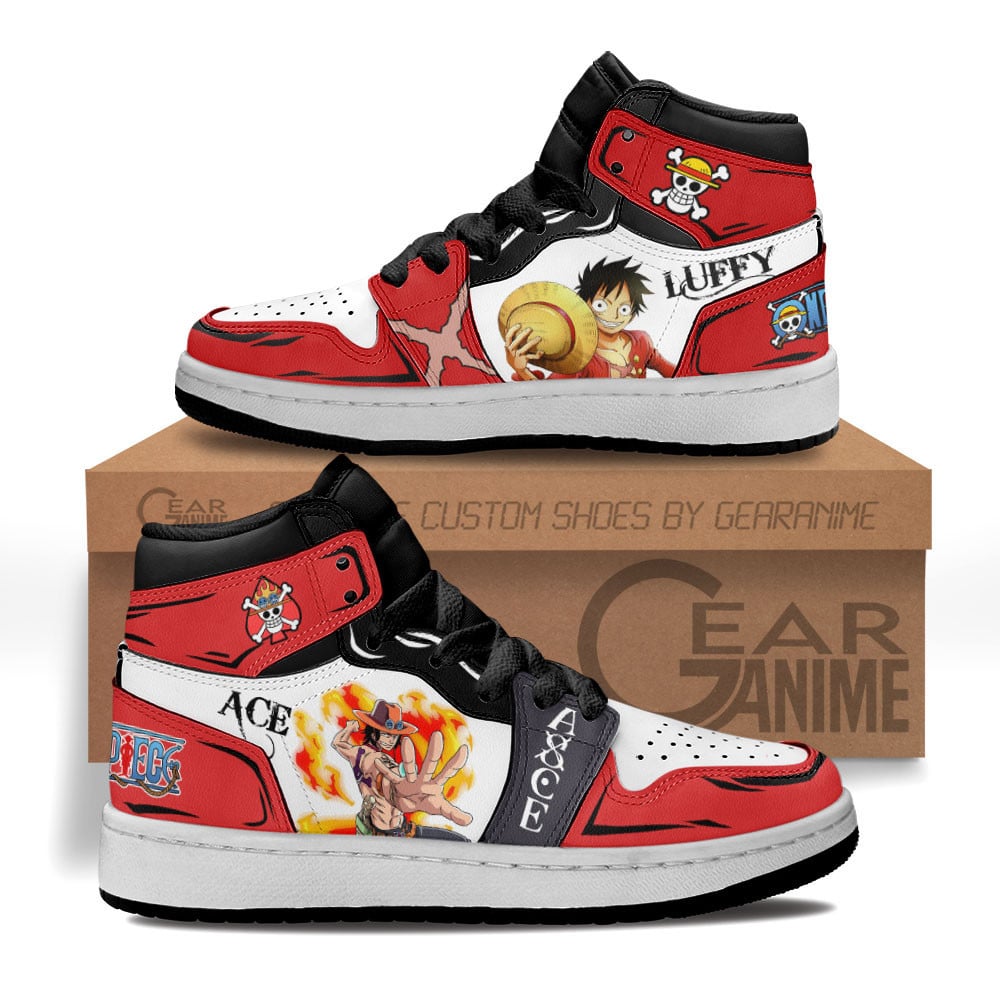 Ace and Luffy Custom Anime Kids High-Top Leather Sneakers