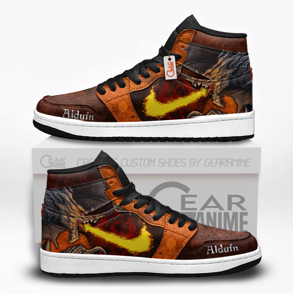 Alduin Custom Gaming High-Top Leather Sneakers Elder Scrolls Custom Shoes