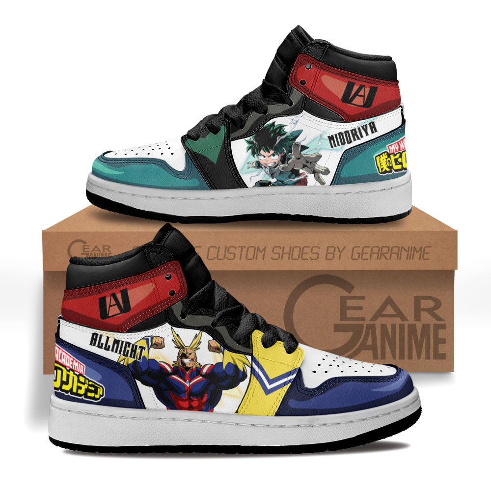 All Might and Izuku Midoriya Custom Anime Kids High-Top Leather Sneakers