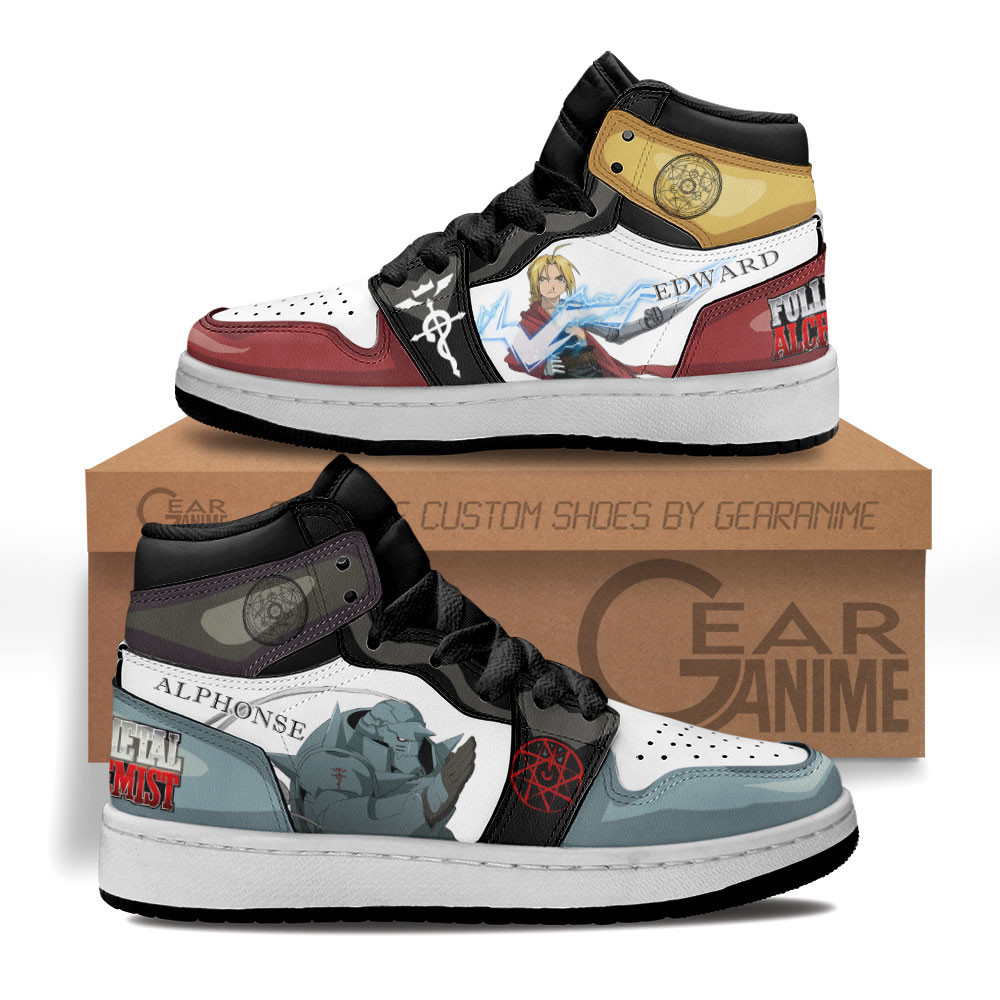 Alphonse & Edward Elric Custom Anime Kids High-Top Leather Sneakers