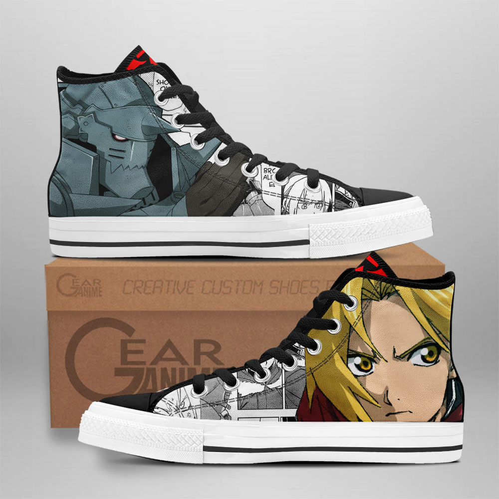 Alphonse Elric and Edward Elric Custom Anime High-Top Canvas Shoes