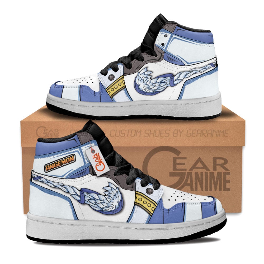 Angemon Custom Anime Kids High-Top Leather Sneakers