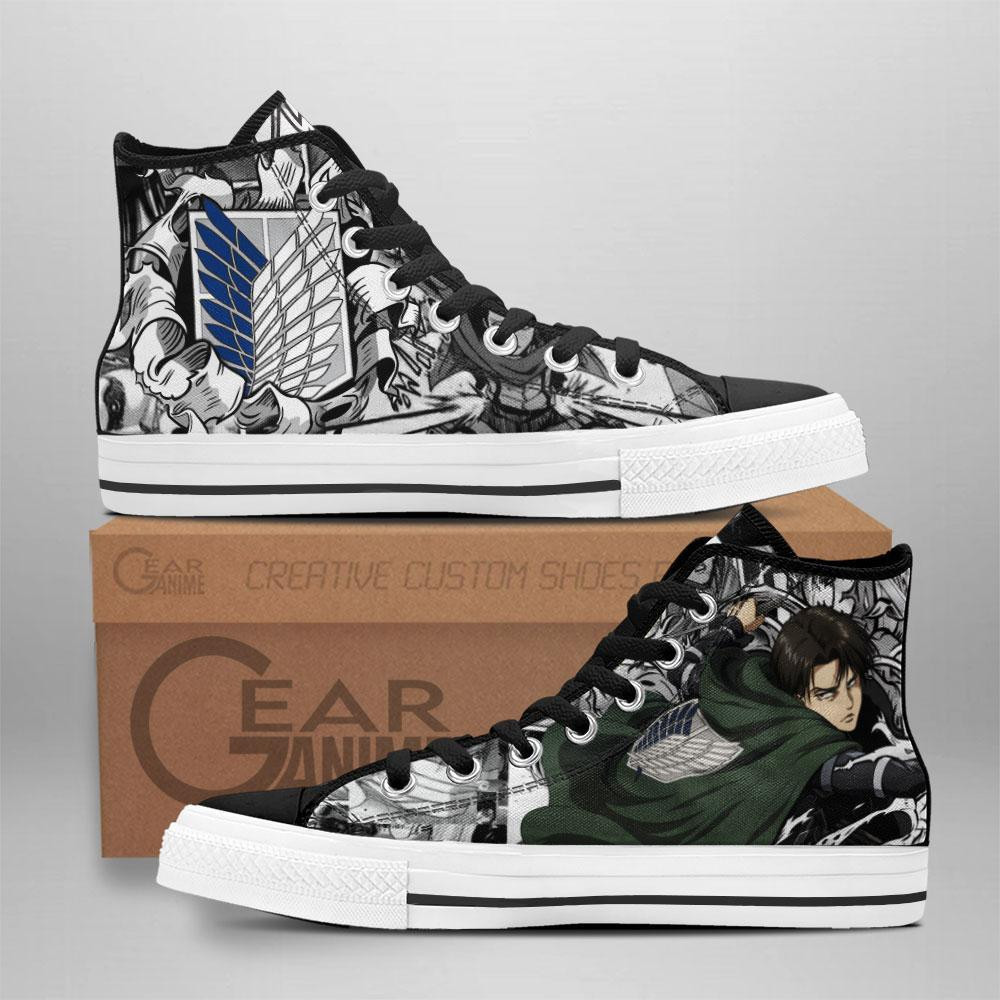 AOT Levi Ackerman Custom Anime High-Top Canvas Shoes Manga Style