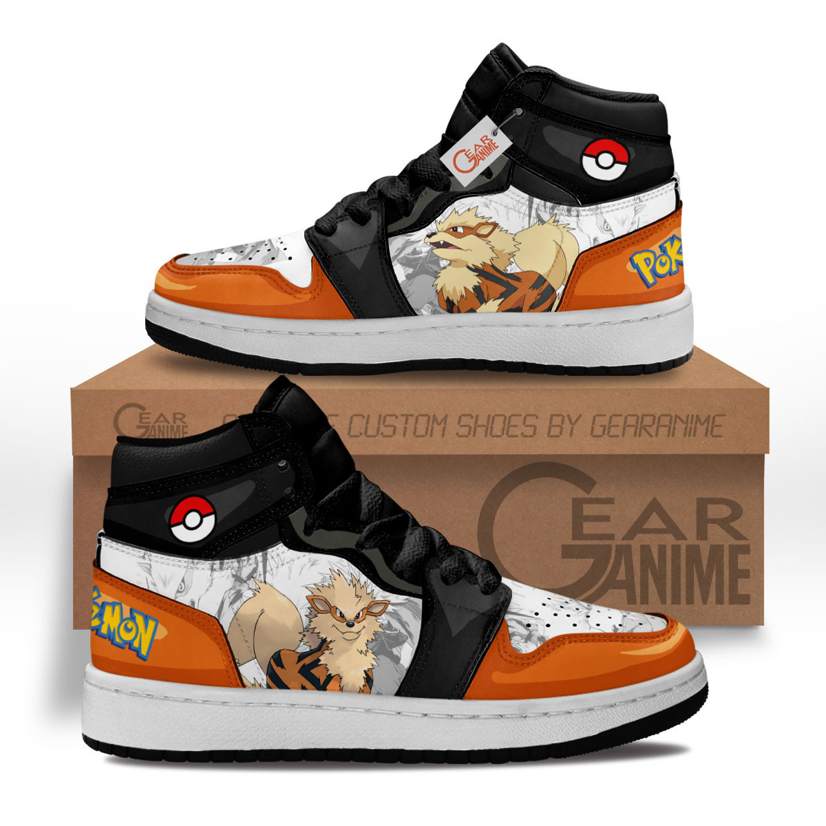 Arcanine Custom Anime Kids High-Top Leather Sneakers