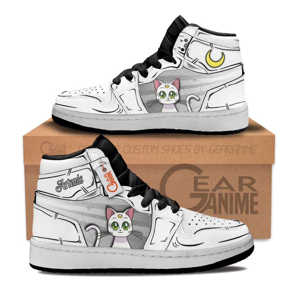 Artemis Cat Custom Anime Kids High-Top Leather Sneakers Personalized
