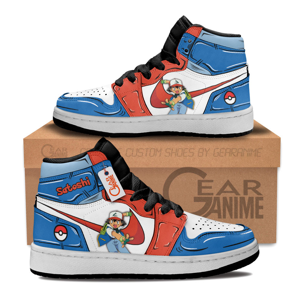 Ash Ketchum Custom Anime Kids High-Top Leather Sneakers Personalized