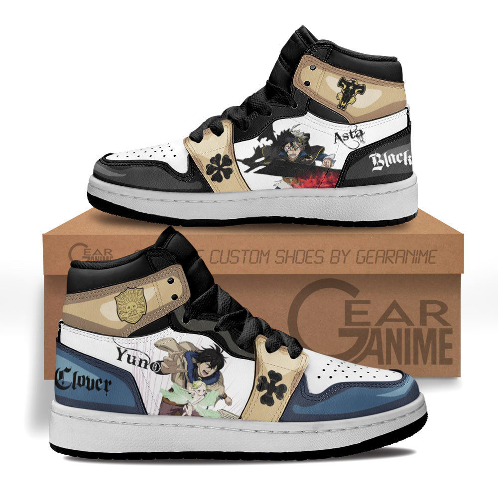 Asta and Yuno Grinberryall Custom Anime Kids High-Top Leather Sneakers