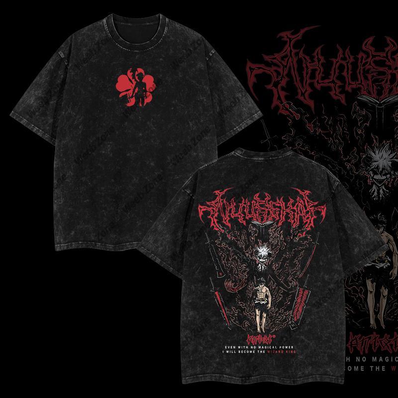 Asta Demon - Black Clover Anime Double Printed Oversize Lightweight Acid Washed Tee