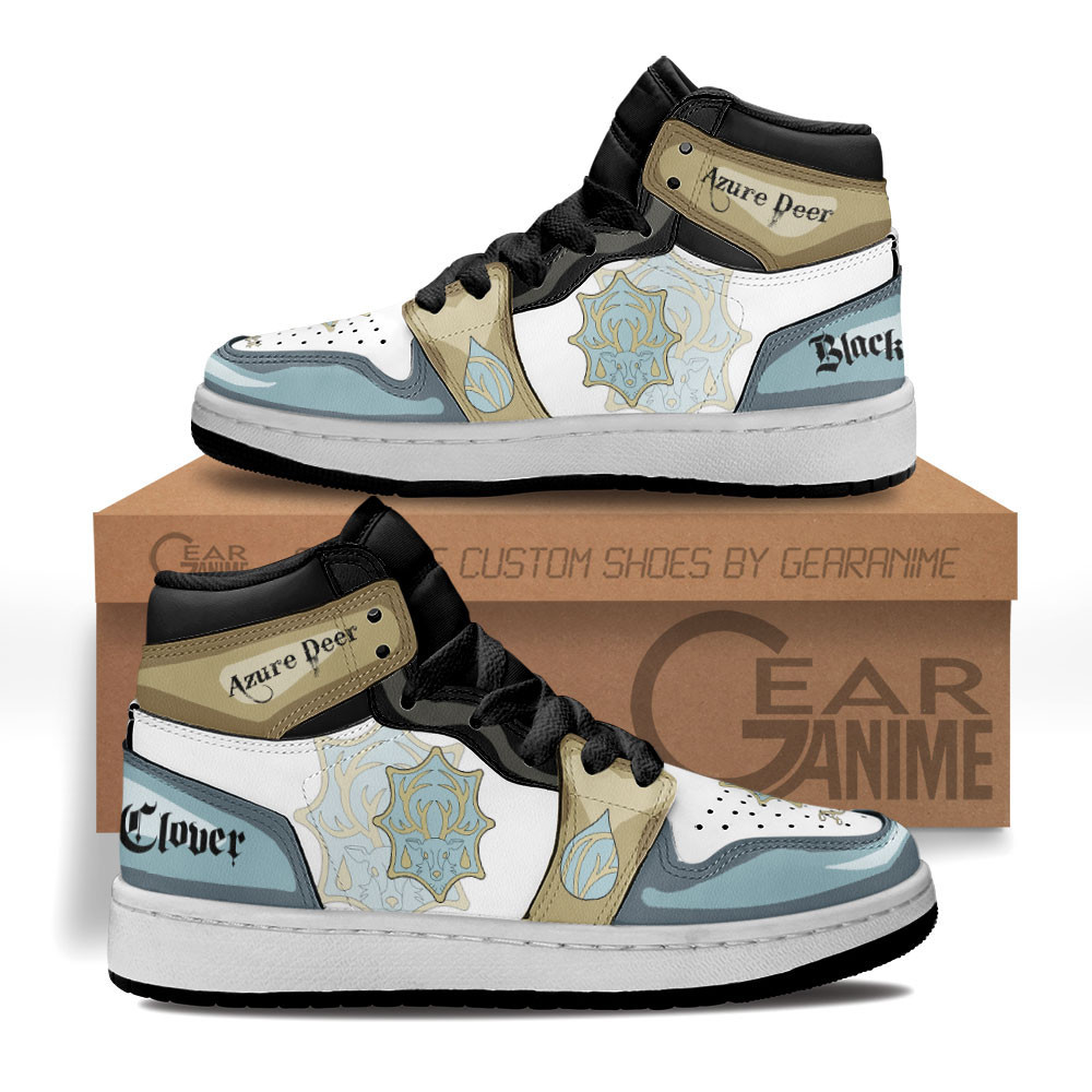 Azure Deer Custom Anime Kids High-Top Leather Sneakers