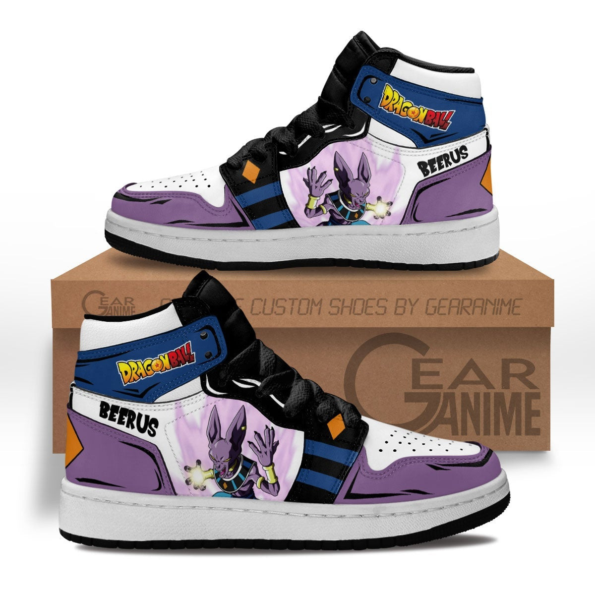 Beerus Custom Anime Kids High-Top Leather Sneakers