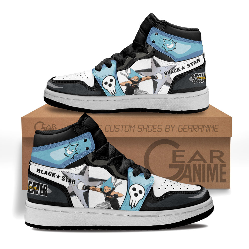 Black Star Custom Anime Kids High-Top Leather Sneakers