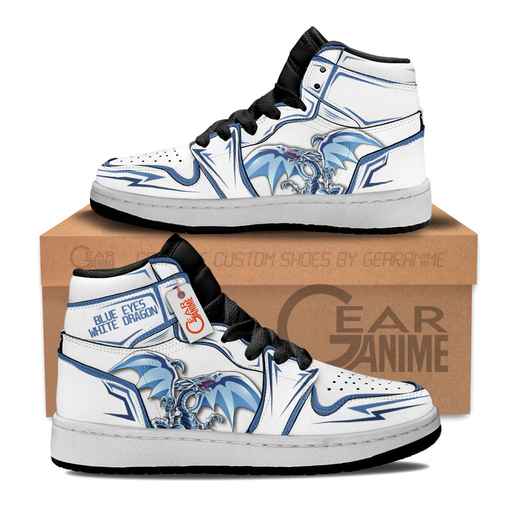 Blue Eyes White Dragon Custom Anime Kids High-Top Leather Sneakers