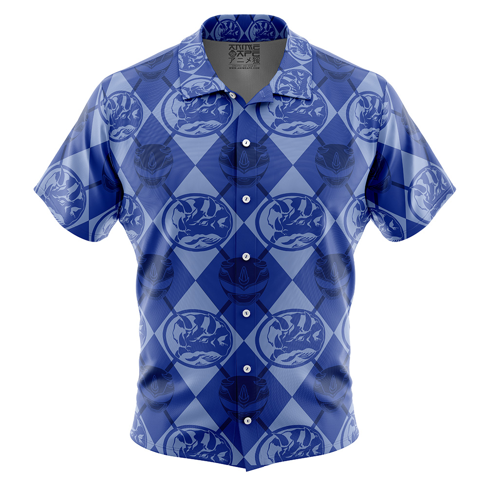 Blue Ranger Pattern Power Rangers Button Up Hawaiian Shirt