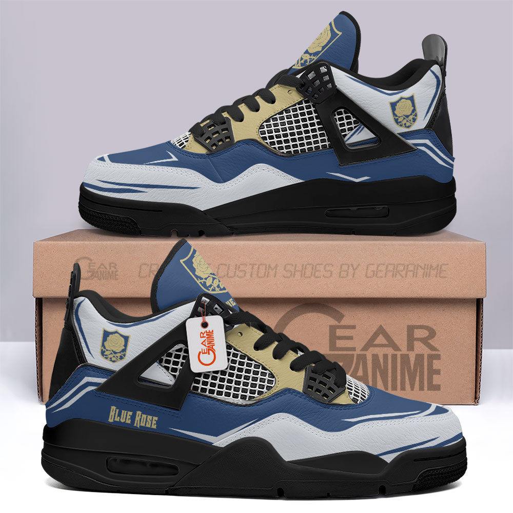 Blue Rose Retro 4 Leather Sneakers Custom Name