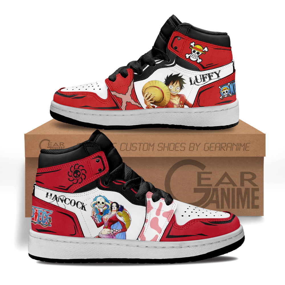 Boa Hancock and Luffy Custom Anime Kids High-Top Leather Sneakers