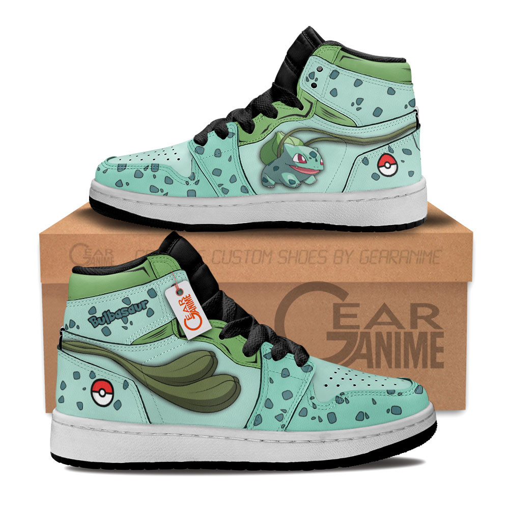 Bulbasaur Custom Anime Kids High-Top Leather Sneakers Personalized