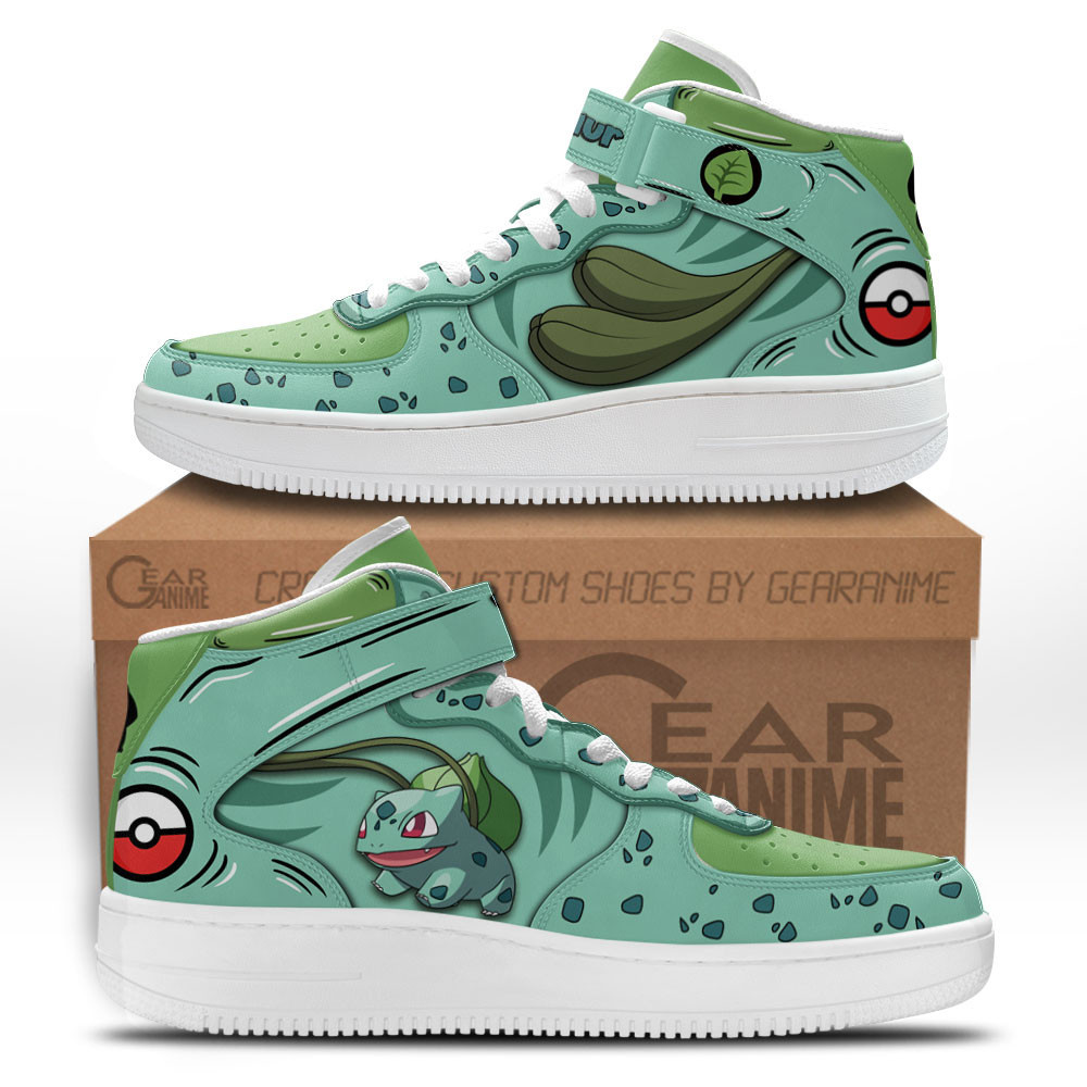 Bulbasaur Custom Anime Mid-Top Leather Sneakers