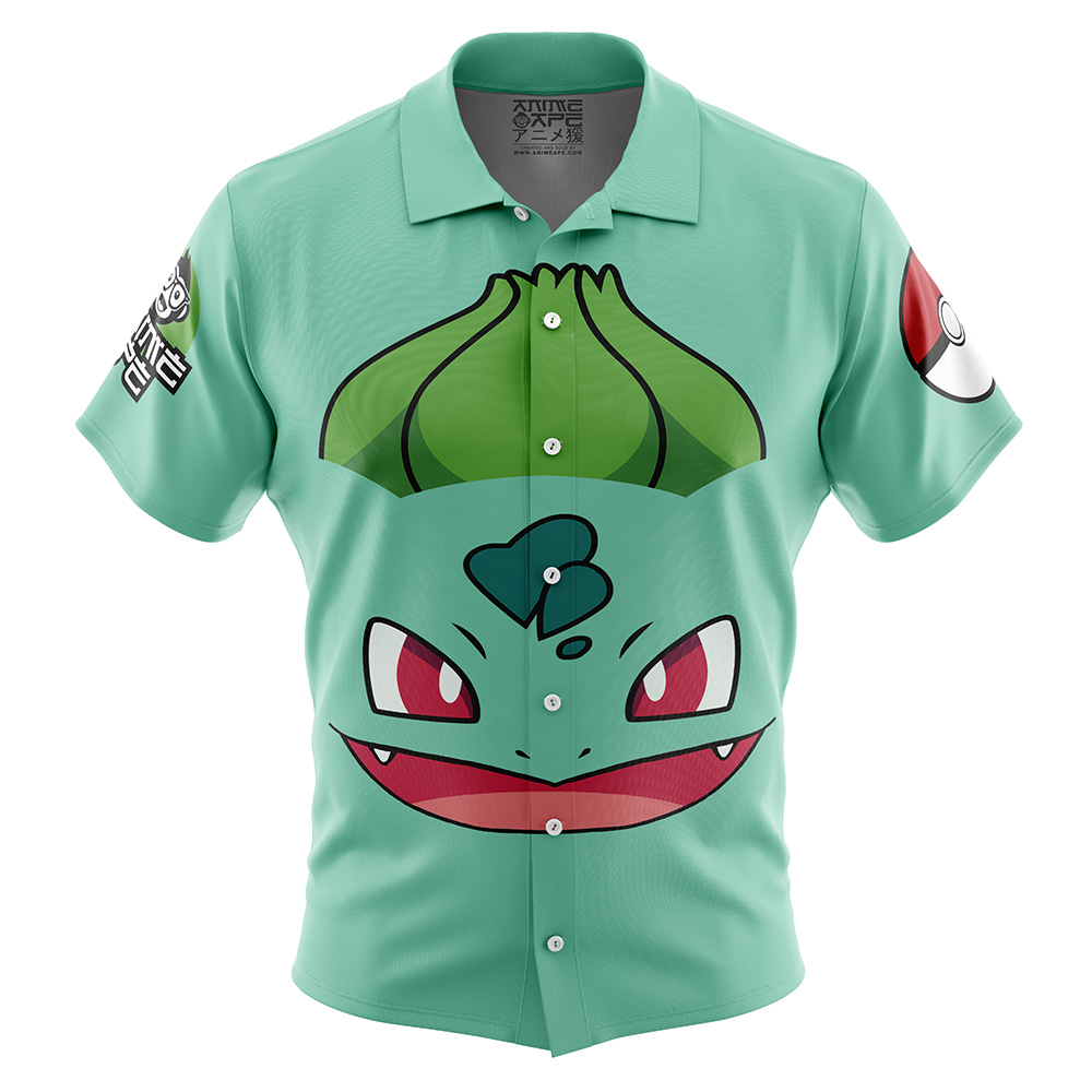 Bulbasaur Face Pokemon Button Up  Hawaiian Shirt