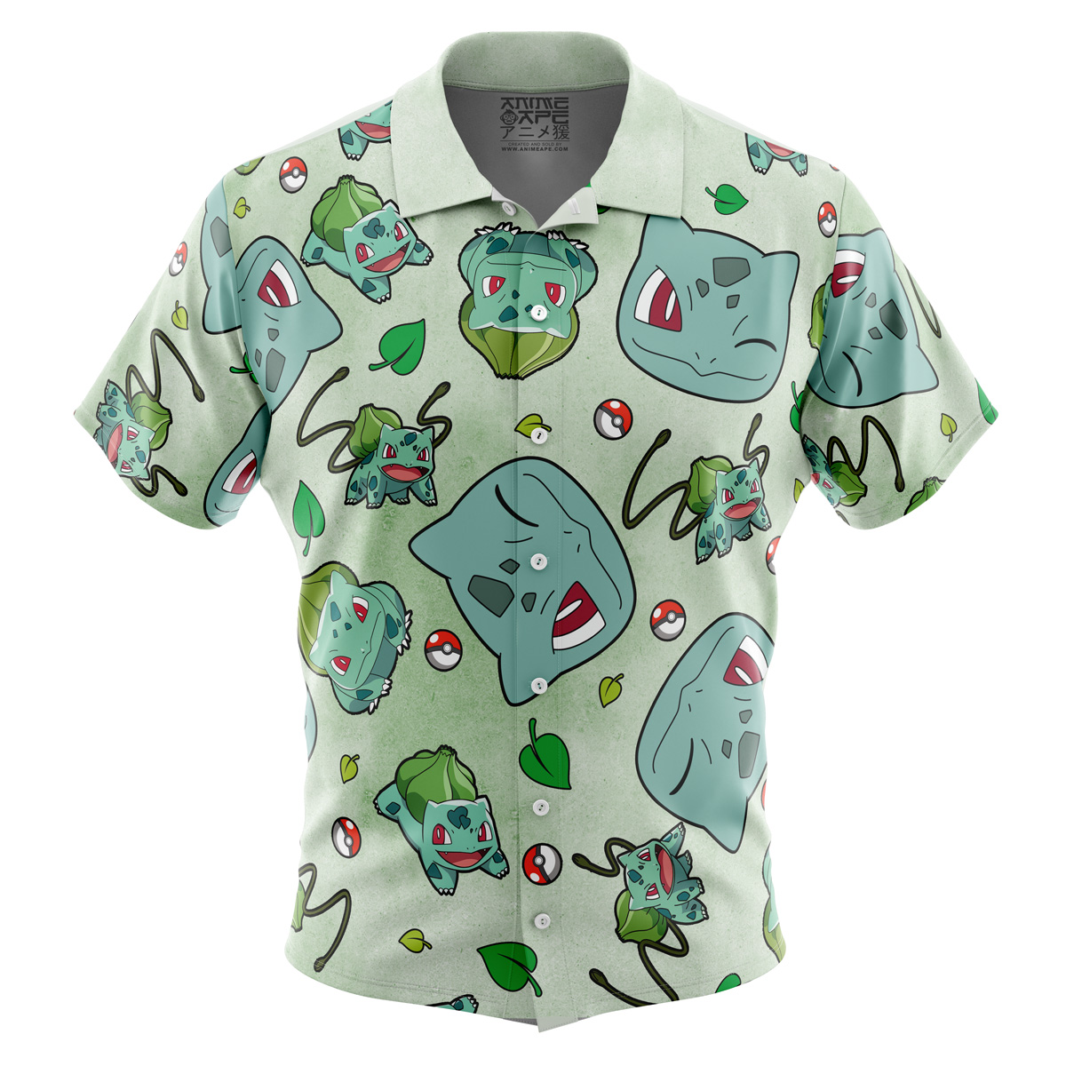 Bulbasaur Pattern Pokemon Button Up Hawaiian Shirt